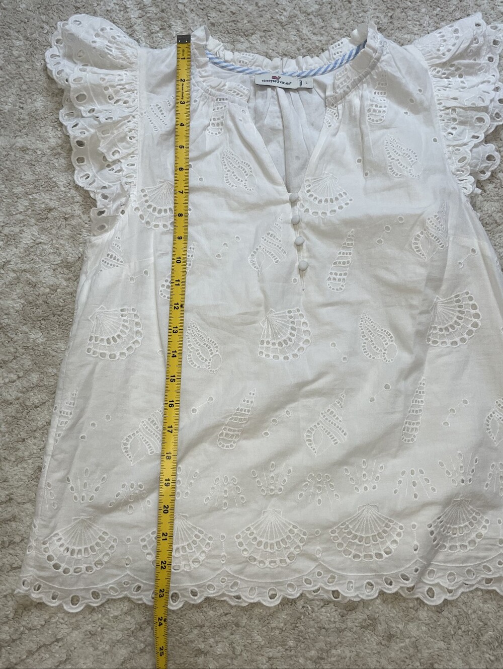 Vineyard Vines 100% Cotton White Eyelet Flutter Sleeve Top Size L - Picture 8 of 12